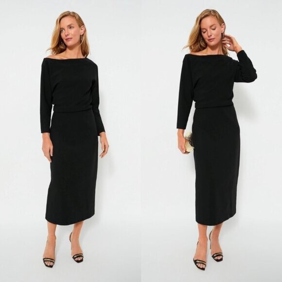 Tuckernuck Dresses & Skirts - Tuckernuck NEW Black Esta Formal Long Sleeve Asymmetrical Midi Dress Size 4